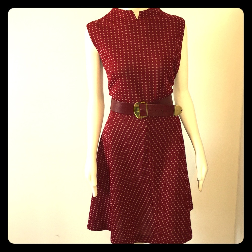 Vintage red w/ white squares belted dress